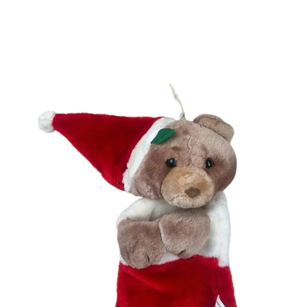 Vintage America Wego Teddy Bear Christmas Stocking Plush Tan Bear Holiday